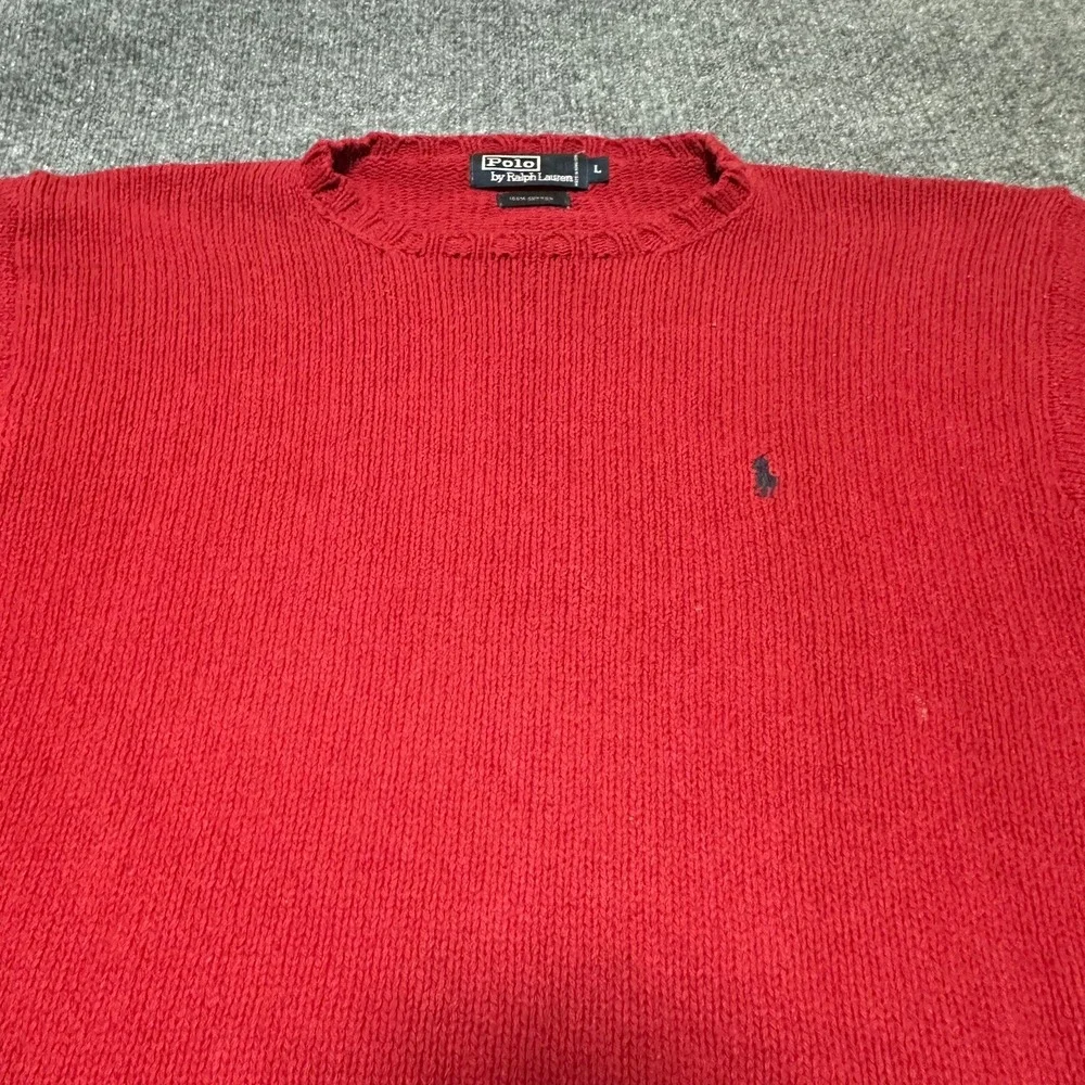 Polo Ralph Lauren Mens Red Cotton Knit Crewneck Sweater Large Pony Logo